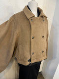 Bicolor coat - wool BEIGE w/ KHAKI boa-fleece