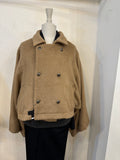 Bicolor coat - wool BEIGE w/ KHAKI boa-fleece