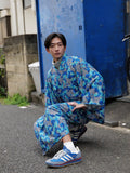 J05 ジャージ着物　市松ブルーフラワー