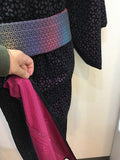 Kimono double black/pink 花柄シフォン袷