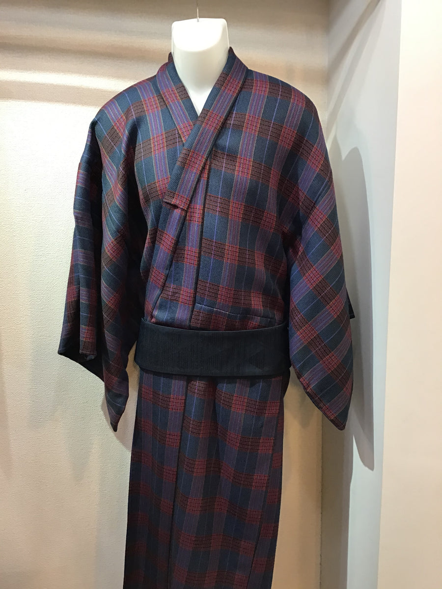 Kimono checked wool blue – ROBE JAPONICA ONLINE SHOP