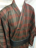 Kimono checked wool khaki