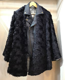 Moto leather vest jacket with fur NAVY ファーケープライダース