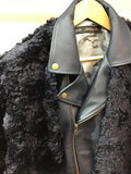 Moto leather vest jacket with fur NAVY ファーケープライダース