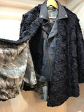 Moto leather vest jacket with fur NAVY ファーケープライダース
