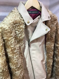 Moto leather vest jacket with fur BEIGE