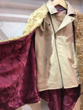 Moto leather vest jacket with fur BEIGE