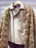 Moto leather vest jacket with fur BEIGE