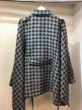 Trench cape coat Houndstooth check silver