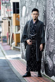 Kimono black double chiffon black dot and geometric